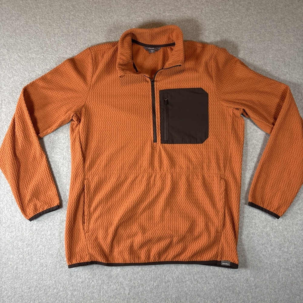 Eddie Bauer Half Zip Lightweight Sweater + Pockets Orange Men's M Hiking Outdoor